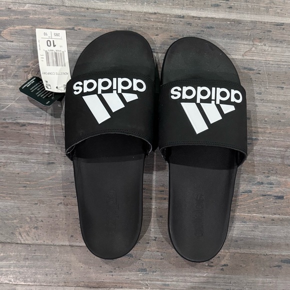 Adidas Black Adilette Comfort Slide Sandals - Picture 1 of 7
